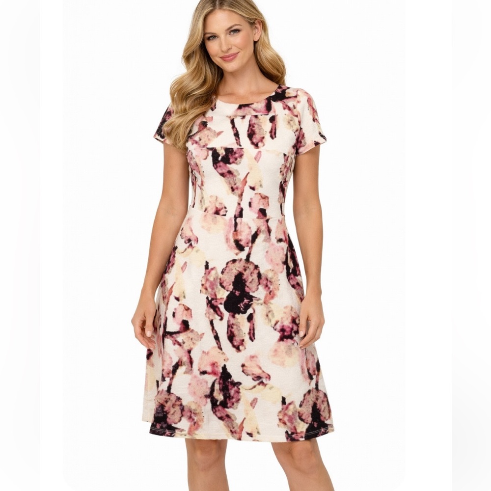 IVANKA TRUMP Cream Watercolors Textured A-Line Dress NWOT